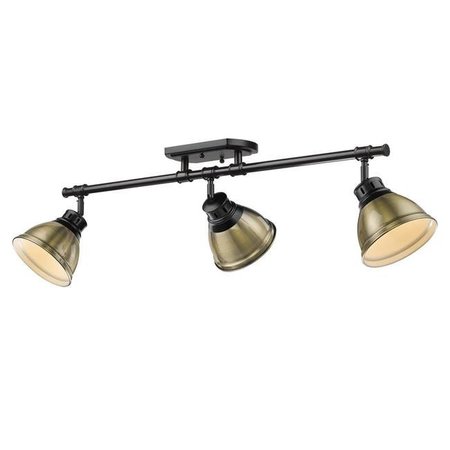 GOLDEN LIGHTING Golden Lighting 3602-3SF BLK-AB Duncan 3 Light Track Light in Black with Aged Brass Shades 3602-3SF BLK-AB